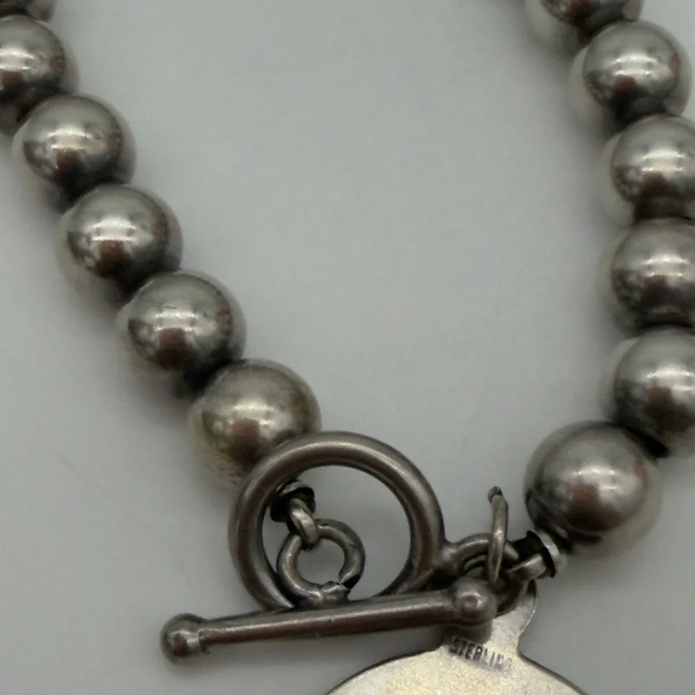 Vintage Sterling Silver 925 Ball Bead Toggle Bracelet Engravable Charm Sz 7
